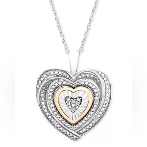Macy’s 10K Gold 925 Diamond Accent Heart Necklace 18” NWT